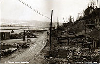 Surnadals&oslash;ra etter brannen i 1938. Branntomt.
